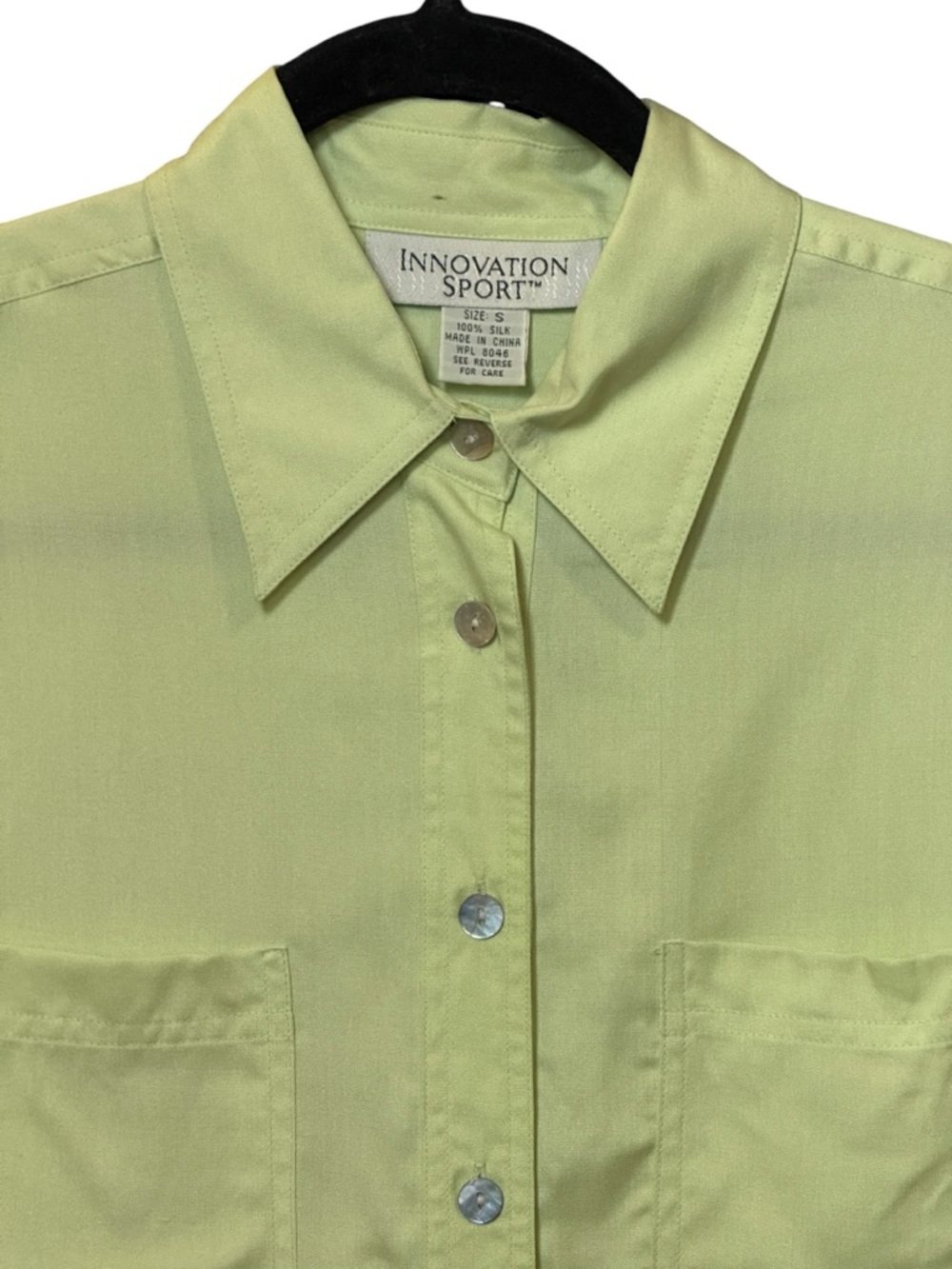 Innovation Sport 100% Silk Button Down Shirt Spring Green S Lightweight Blouse - Picture 3 of 7